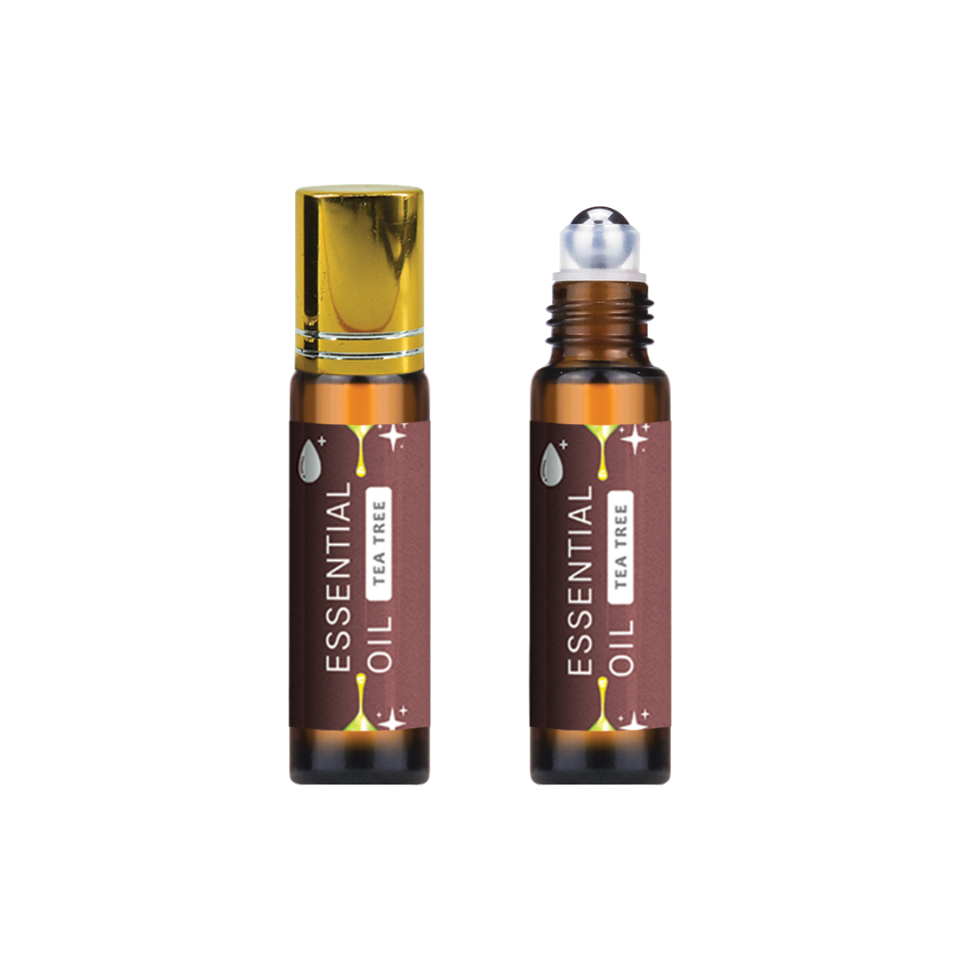 (WS) 10ml Amber Metal Roller With Gold Lining Cap